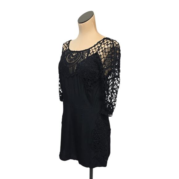 For Love & Lemons Womens Large Black Lace Mini Dress Floral Lined Party/Cocktail - Picture 8 of 9